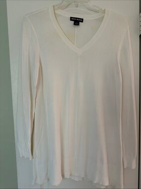 Dkny Women's Ivory V-Neck Long-Sleeve Sweater